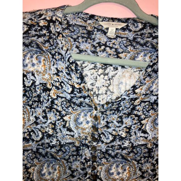 Lucky Brand Blue Paisley Long Sleeve Boho Blouse Size Small - Picture 3 of 7